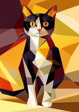 Geometric Low Poly Cat Poster