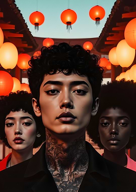 Three Figures with Lanterns