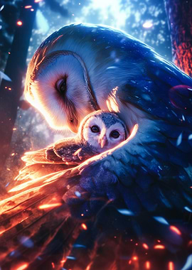 Owl Family in Flames