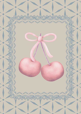Pink Cherries with Bow