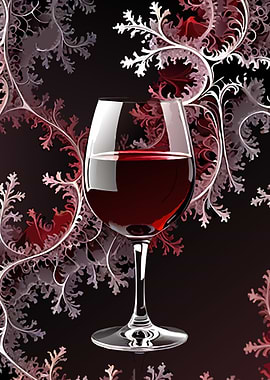 Red Wine Glass with Floral Design