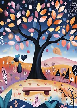 Autumnal Tree with Bench