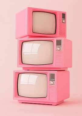 Stack of Pink Retro TVs
