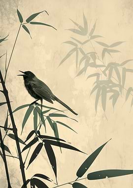 Bird on Bamboo Branch