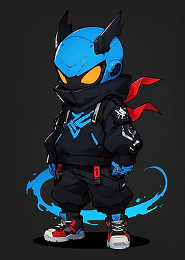 Blue & Black Anime Character