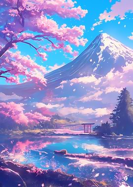 Cherry Blossom Mountain Landscape