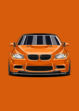 E92 – Classic Sports Car Illustration in Orange | Retro Car Decor for Fans