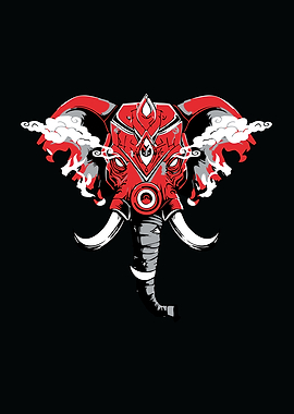 Red Robotic Elephant Illustration