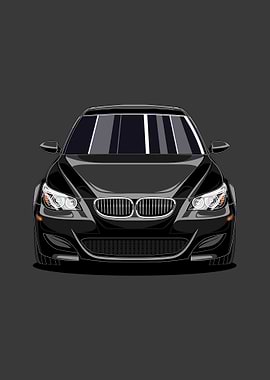E60 – Classic Black Sports Car Illustration | Retro Car Decor for Fans