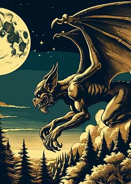 Gargoyle Under the Moon
