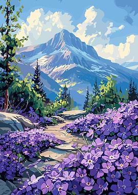 Mountain Path with Purple Flowers