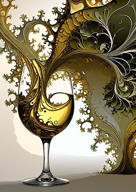 White Wine Glass with Fractal Design