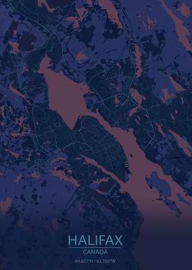 Halifax Canada Blue and Purple City Map