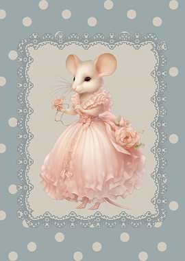 Cute Mouse in Pink Dress with Soft Blue Background
