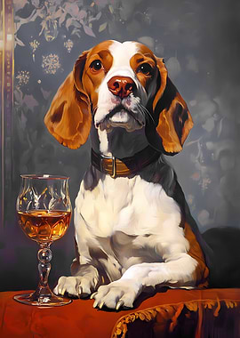 Beagle with Wine Glass