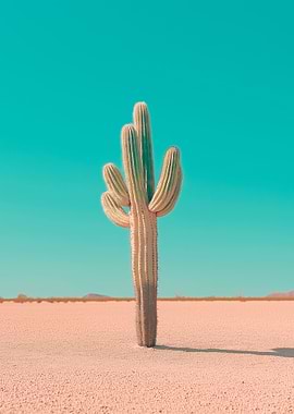 Lone Cactus in Desert