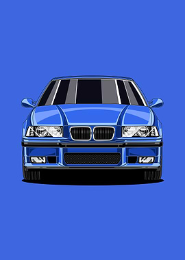 E36 – Classic Sports Car Illustration in Blue | Retro Car Decor for Fans