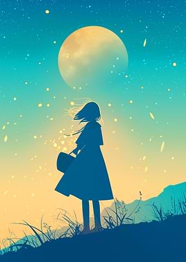 Silhouette Under the Moon