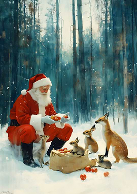Santa Claus Feeding Animals Chirstmas