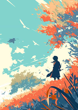 Silhouette in Autumn Landscape