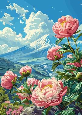 Mount Fuji Peony View