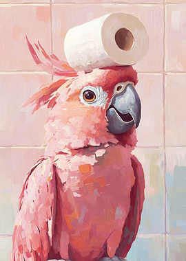 Pink Cockatoo with Toilet Paper