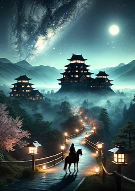 Nighttime Journey to Japanese Castle