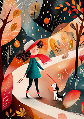 Whimsical Autumn Walk with Dog