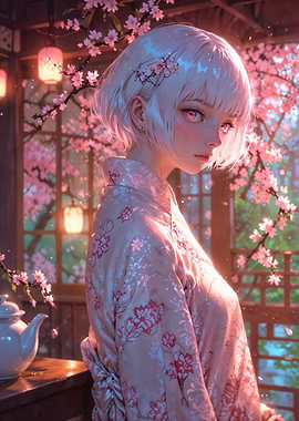 Anime Girl in Spring Cherry Blossoms