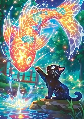 Magical Koi Fish and Cat