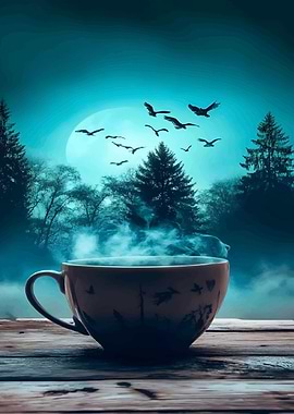 Mystical Teacup Under Moon