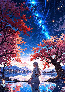 Starlit Reflection: Serenity by the Lake