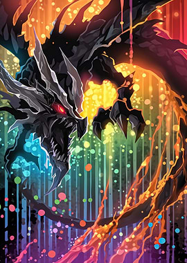 Black Dragon with Rainbow Background