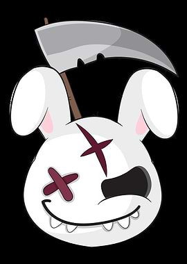 Halloween Scary Puppet Nightmare Halloween Scary Face Evil Bunny with Scythe