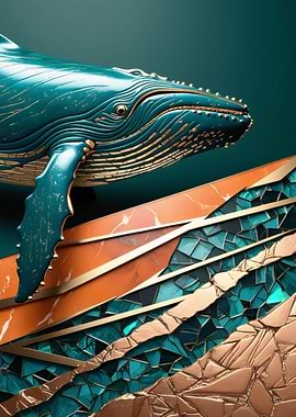 Blue Whale Kintsugi Art