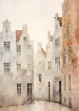 Watercolor European Town