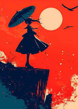 Silhouette Girl with Umbrella
