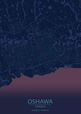 Oshawa Canada Blue and Purple City Map