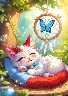 Sleeping Kitten with Dreamcatcher