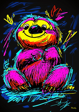 Neon Pop Art Fun and Vibrant Sloth