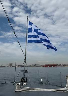 Greek Flag on Ship Deck
