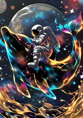 Astronaut Riding a Cosmic Dolphin