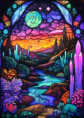 Stained Glass Fantasy Landscape