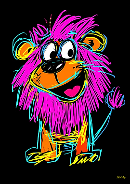 Neon Pop Art Playful and Colorful Lion