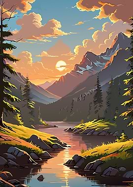 Mountain Sunset Landscape