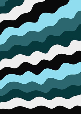 Modern Wavy Stripes, Abstract Pattern, Teal Black Blue