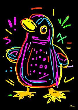 Neon Pop Art Fun and Vibrant Penguin