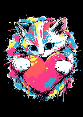 Cute Cat Gifts for kitten lovers Colorful Art Kitty Adoption Cute Kitten with Heart
