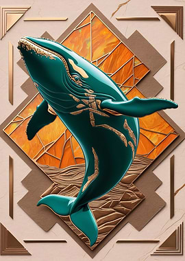 Teal Whale Art Deco