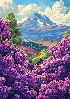 Mountain View with Lilacs